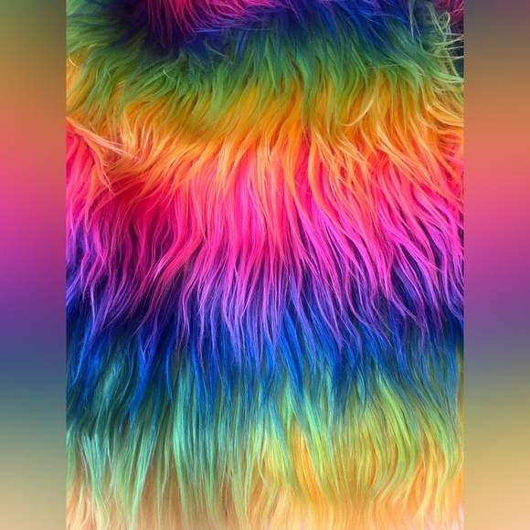 Rainbow Faux Fur Cropped Festival Rave Jacket NWT - Picture 5 of 5